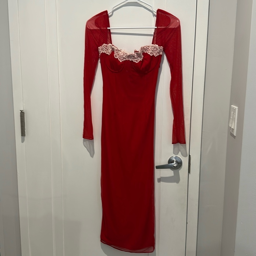 House of CB Red Lace Midi Dress